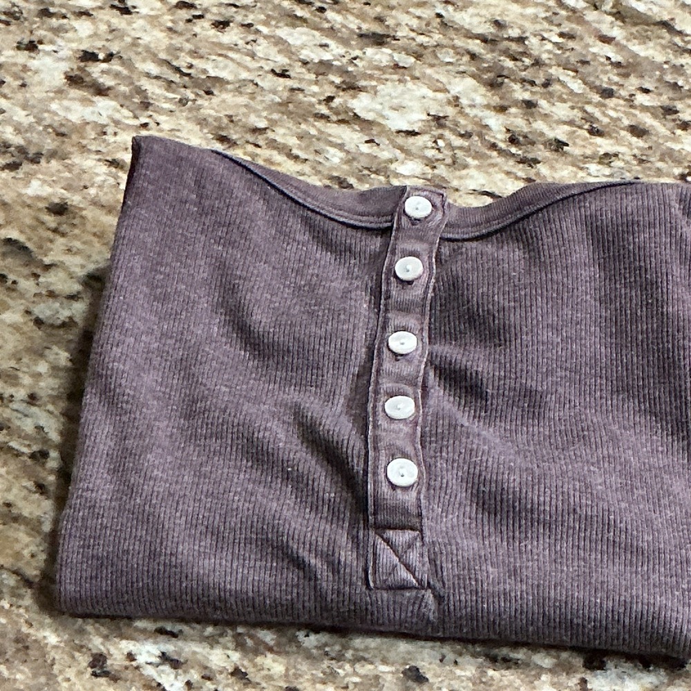 Aerie Womens XL Ribbed Henley Tank Top Brown Button Front Cami Sleeveless NWOT